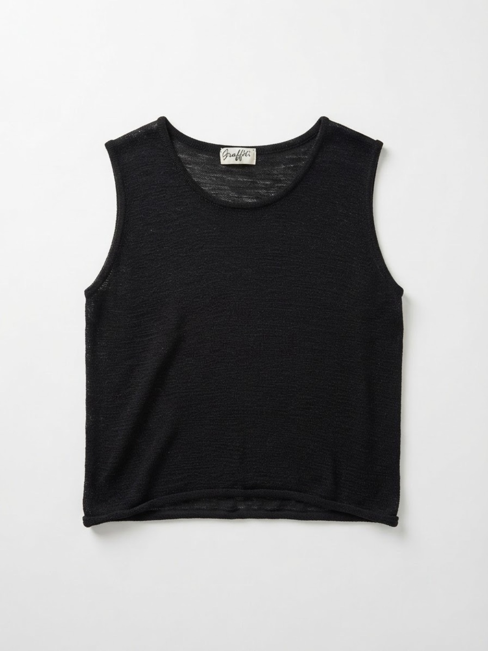 Graffiti Vintage Black Open Knit Scoop Neck Tank Top Sleeveless Blouse Size M